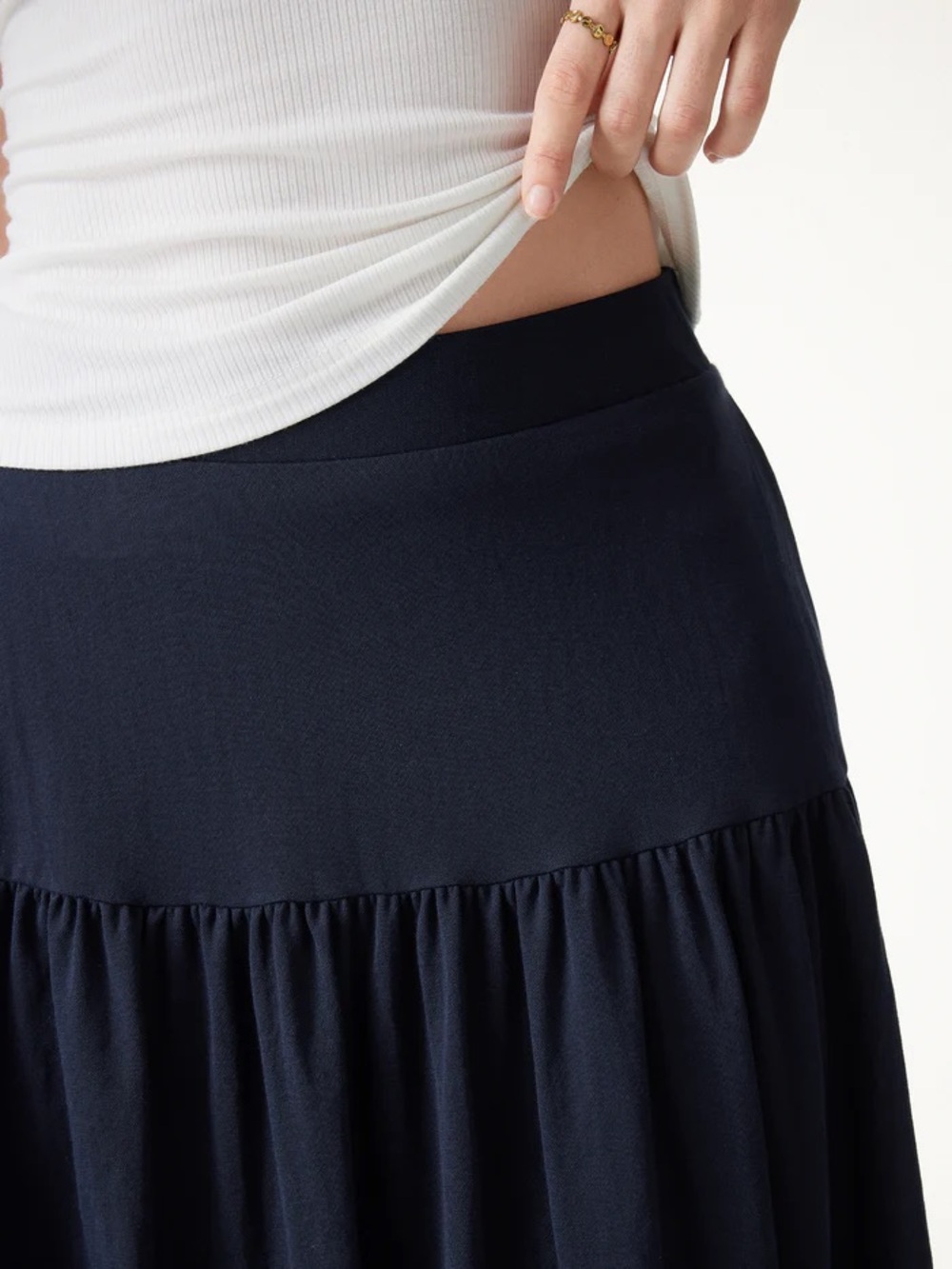 NWT OGL Cotton-Linen Gathered Midi Skirt with Pockets Smoky Navy Blue XS 0 2 $79 - Picture 5 of 9